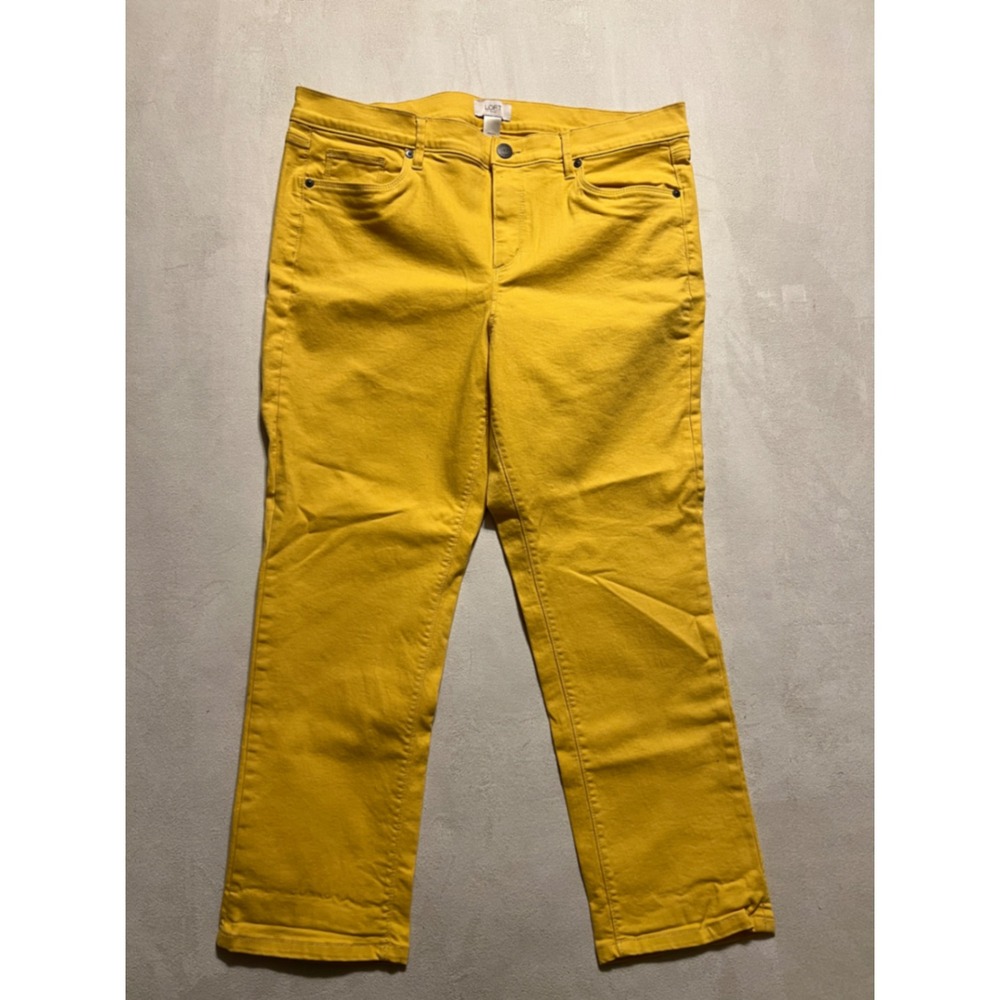 LOFT Outlet Women Mustard Yellow Skinny Crop Pants Size 14 Stretch Cotton Blend